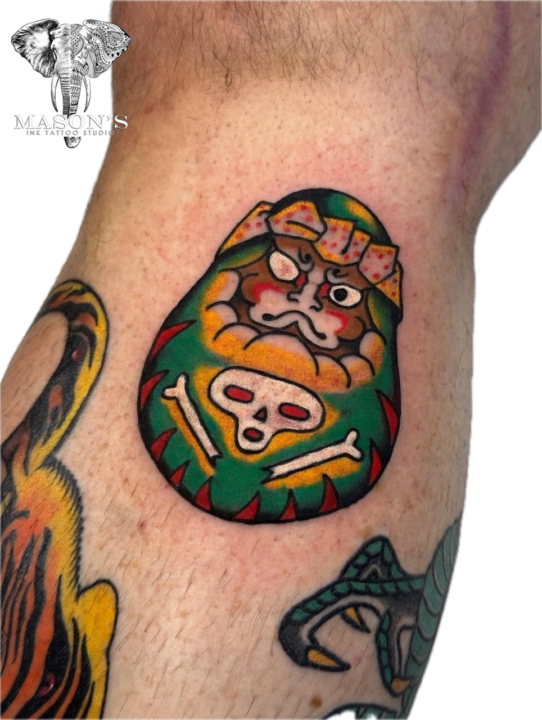 Traditional Daruma Skull Tattoo Design